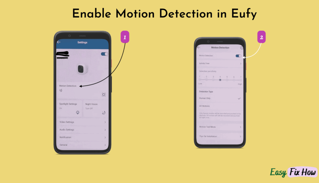 Enable Motion Detection in Eufy App